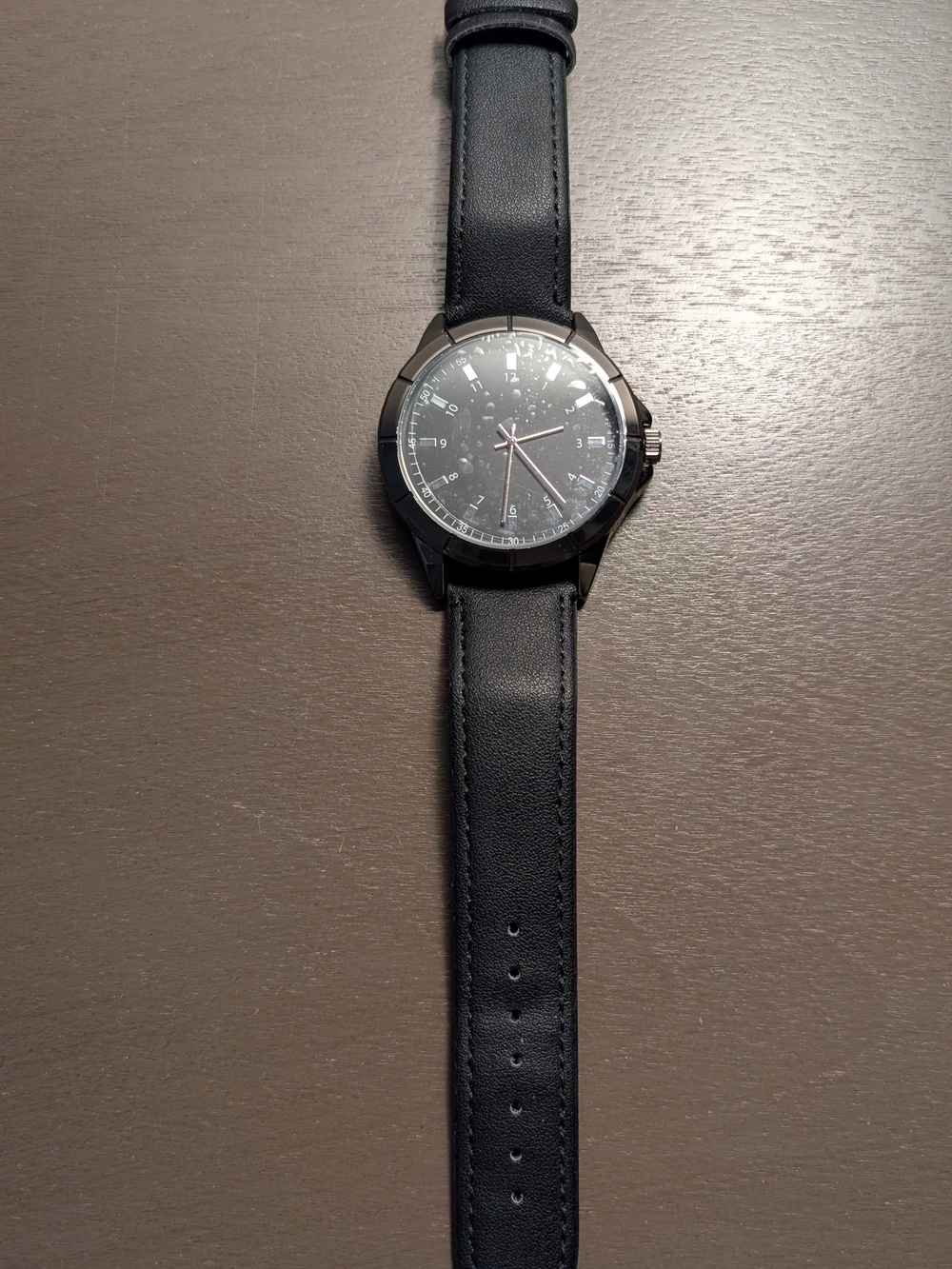 Men's Black Leather Strap Watch — Sleek All-Black Design
